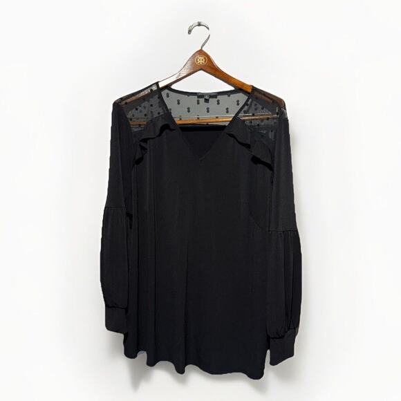 Adrianna Papell Shirt Womens Medium Black Heart Mesh Ruffle Yoke Top Blouse NWT - Picture 5 of 10